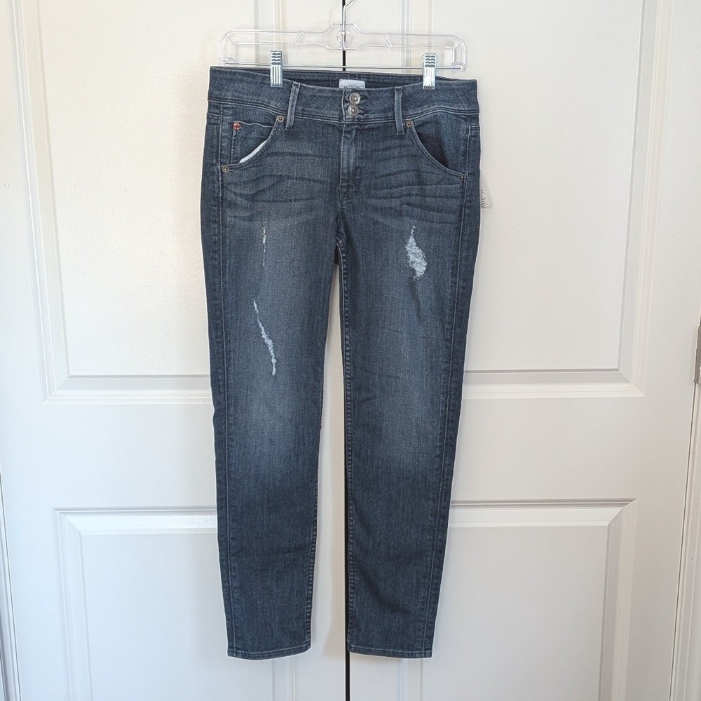 Hudson Collin Skinny Ankle Jeans Dark Wash Distressed Flap Pocket Sz 28 NWT $189